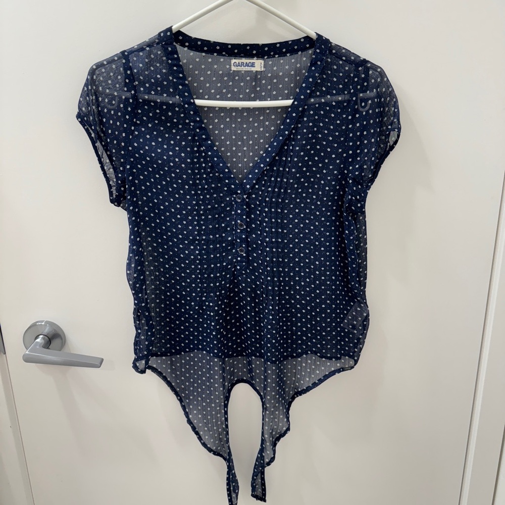 Garage See-through floral tie-front blouse